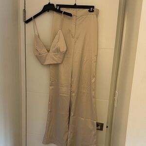 Boutique satin pants and bra top set